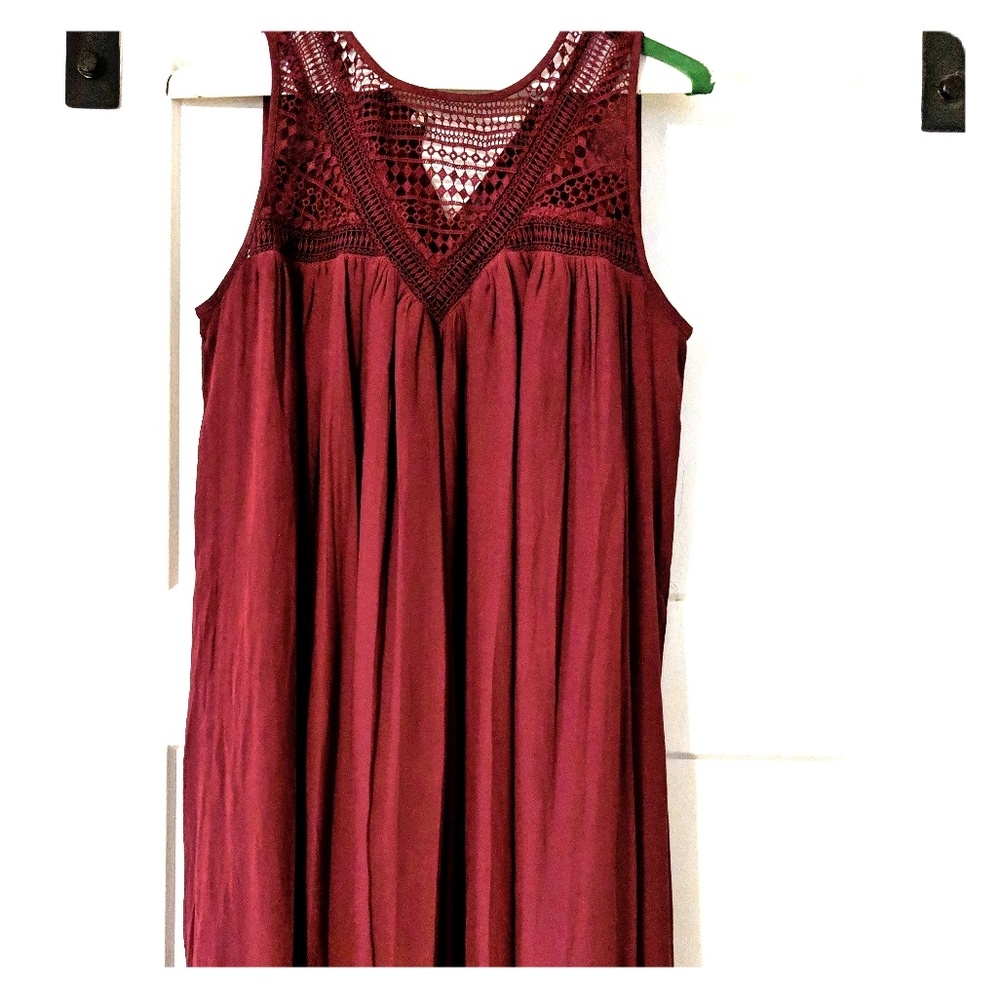 Maroon shift dress with intricate top